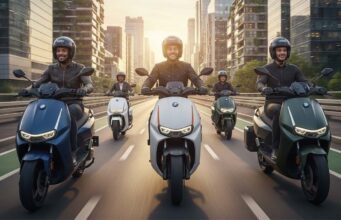 Scooters eléctricas de 125 CC: Guía definitiva y comparativa 2026 Motocicletas eléctricas en ciudad moderna y sostenible con diseño innovador.